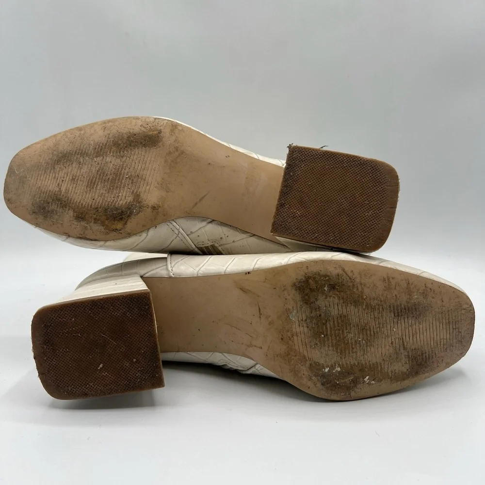 Steve‎ Madden Sz 6 1/2 Darma Beige White White Croc Embossed Booties Block Heel